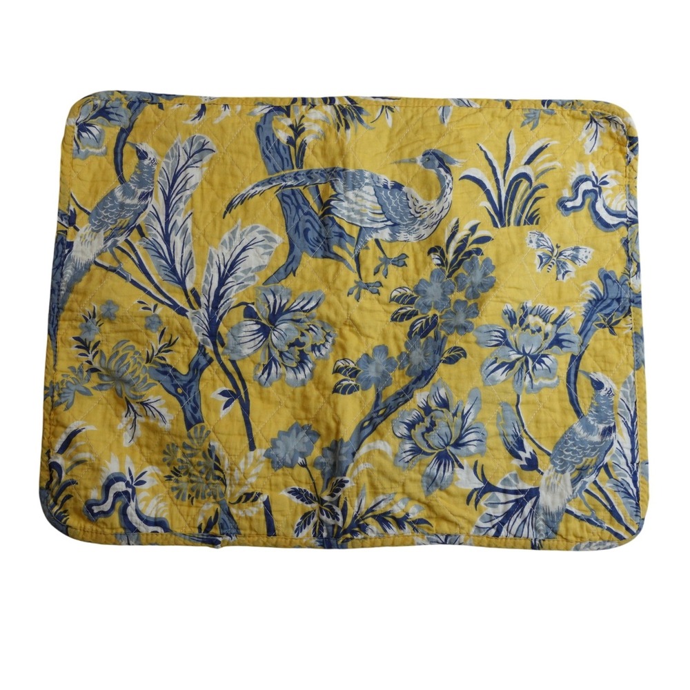 Yellow Blue Chinoiserie Bird Floral Cotton Pillow Sham‎ French Country Cottage
